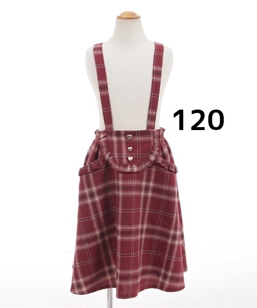 【送料無料・匿名配送】新品タグ付き axes femme kids アクシーズファムキッズ サス付きチェック柄フレアスカート 120 ワイン 赤 ラスト1拍卖