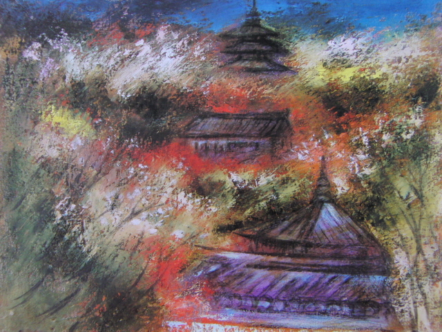 滝沢眞吾、【奈良長谷寺四季桜風景】、希少な額装用画集より、美品、新品額装付、インテリア、春、桜拍卖