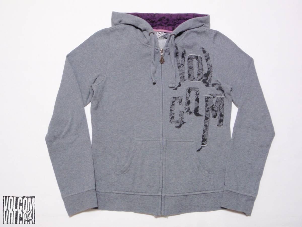 USED ボルコム VOLCOM BIGロゴプリント ZIP UPスウェット・パーカー 灰 USA Sサイズ拍卖