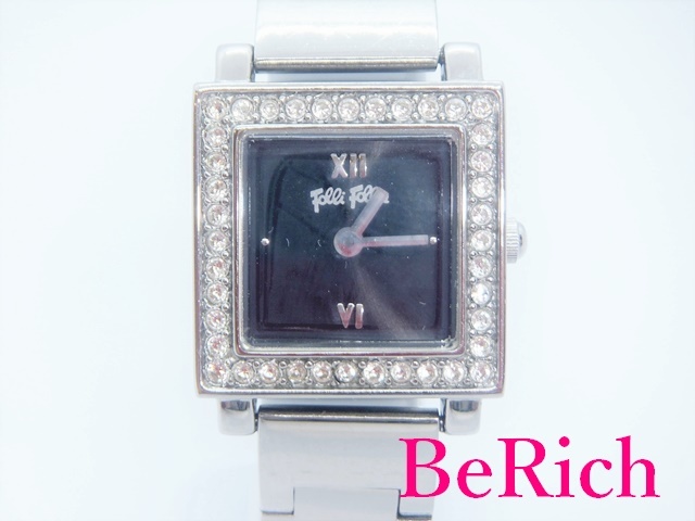 フォリフォリ FOLLI FOLLIE レディース 腕時計 黒 ブラック SS シルバー ラインストーン クォーツ ウォッチ 【中古】 ht4049拍卖