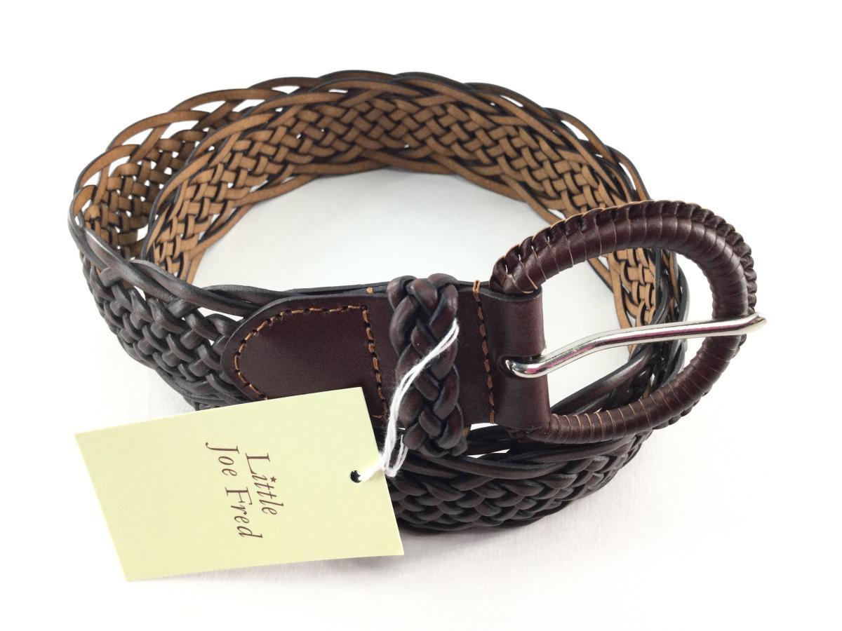 ベルト メッシュデザイン 編み込み 皮革 全長105x幅4cm ブラウン拍卖