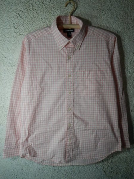 n8757 LANDS' END ランズ エンド 長袖 チェック デザイン ボタンダウン シャツ BDシャツ 人気 送料格安拍卖