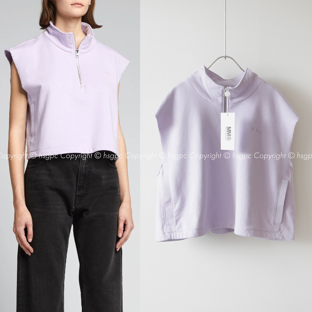 【定価4.2万】新品 MM6 メゾンマルジェラ ハーフジップ カットオフ ショート スウェット トレーナー ノースリーブ MaisonMargiela エムエム拍卖