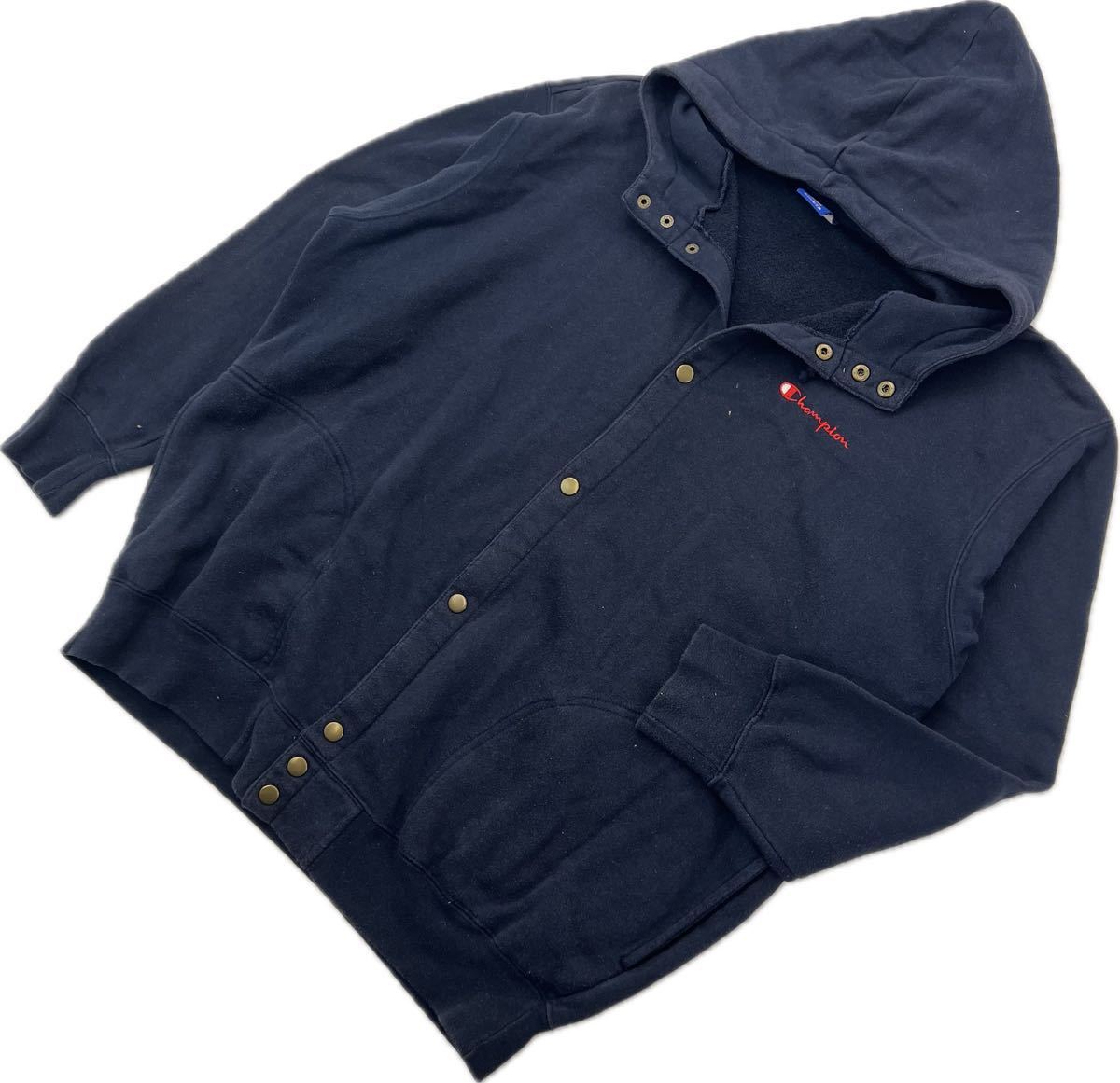 Champion ☆ スウェット スナップボタン パーカー ネイビー 3L ビッグサイズ スポーツ トレーニング 休日 カジュアル チャンピオン■AL253拍卖