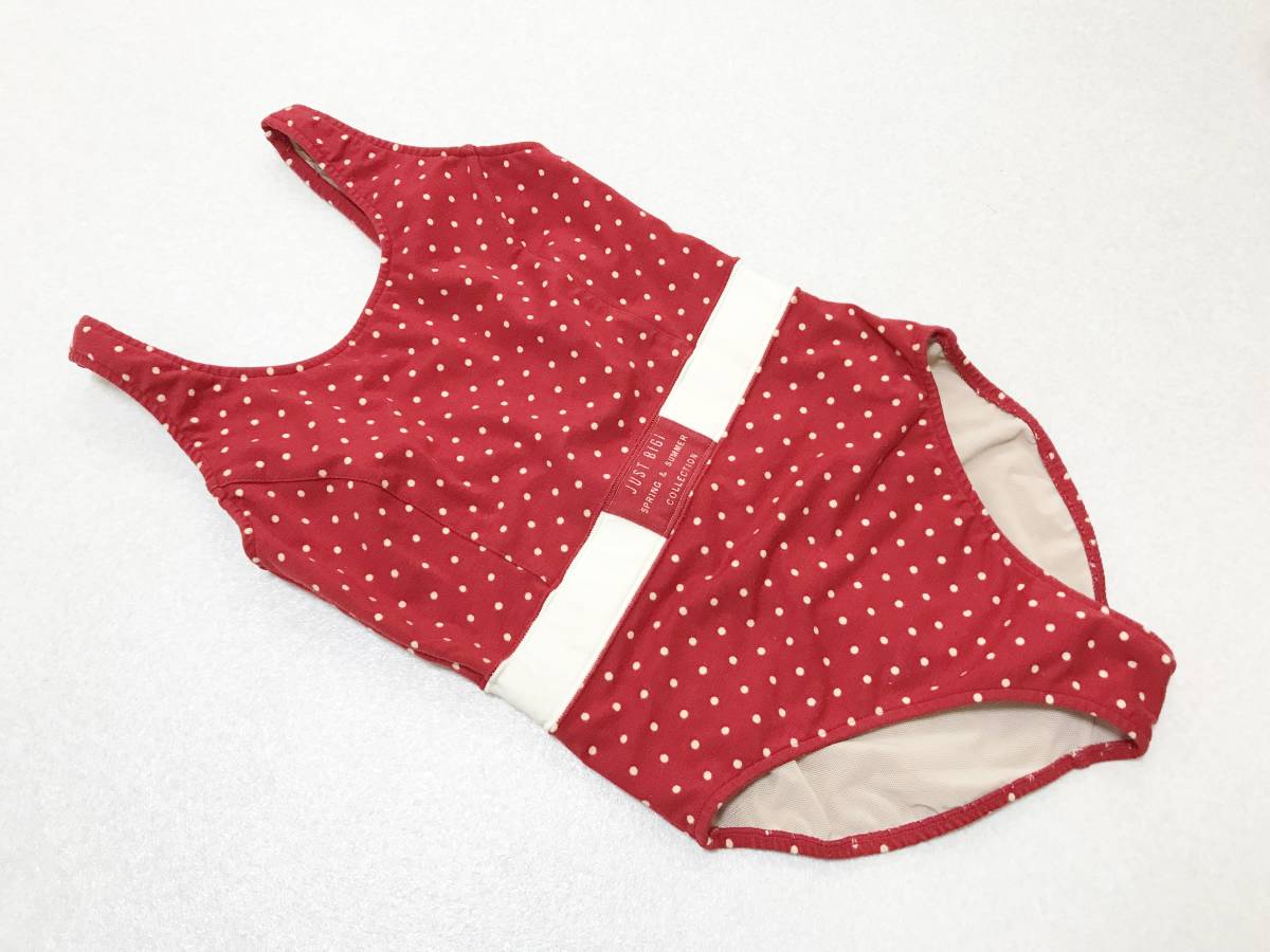 ●水着 9M●ビギ【JUST BIGI】メッシュ総裏地・しっかりめお洋服素材/ワンピース水着:赤ドット柄拍卖
