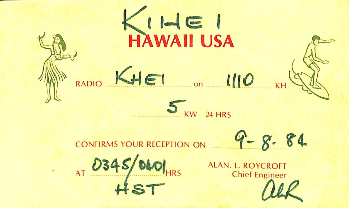 BCL★入手困難★希少ベリカード★KHEI放送★アメリカ★ハワイ州マウイ島★1984年拍卖