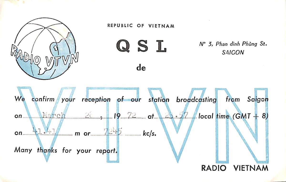 BCL★廃局★入手困難★幻のベリカード★南ベトナム★サイゴン★VTVN★RADIO VIETNAM★ラジオ・ベトナム★1972年拍卖