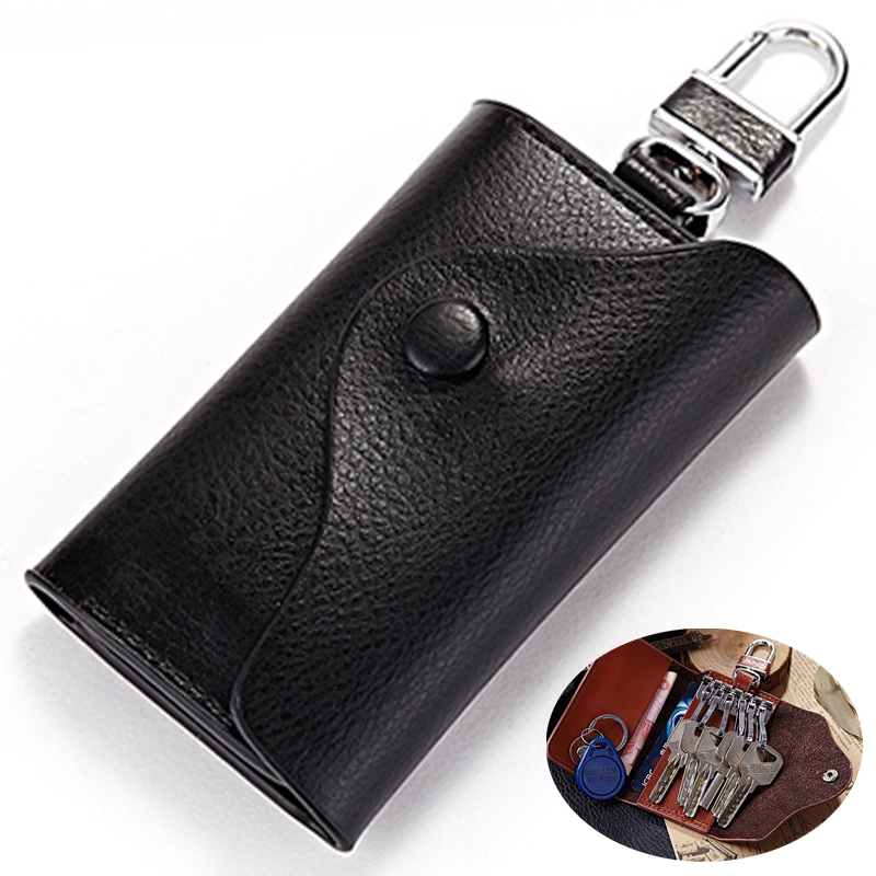 スマートキーケース 本革 カード収納 鍵入れ 車 キーホルダー 6連 男女兼用 コンパクト シンプル ブラック拍卖