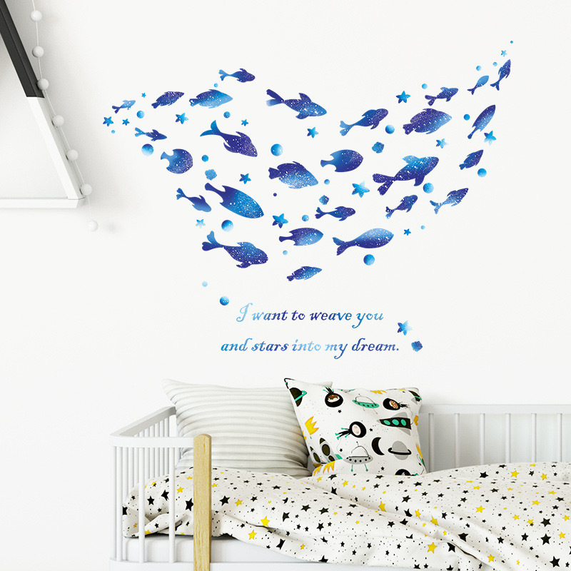 ウォールステッカー YDD039 海 魚群れ ブルー 星 癒す DIY 壁紙 インテリアシート 剥がせるシール 送料無料拍卖