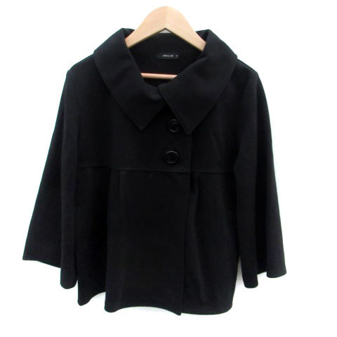 コムサイズム COMME CA ISM ステンカラージャケット ミドル丈 七分袖 M 黒 ブラック /HO34 レディース拍卖