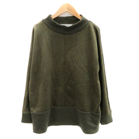 メルローズ MELROSE ニット カットソー 長袖 ハイネック 切替 スエード調 無地 カーキ /YK2 レディース拍卖