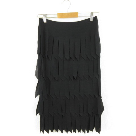 タダシショージ TADASHI SHOJI ひざ丈スカート タイト フリンジ ストレッチ 黒 XS *A99 レディース拍卖