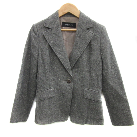 ボールジー BALLSEY トゥモローランド テーラードジャケット ミドル丈 シングルボタン 総裏地 無地 ウール 40 グレー /YS37 レディース拍卖