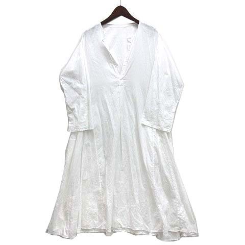 2023SS ヴェリテクール Veritecoeur サイドフレア ワンピース ロング カディコットン 長袖 ホワイト 白 F VC-2497 レディース拍卖