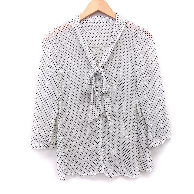 クリアインプレッション CLEAR IMPRESSION シアーシャツ ボウタイ ドット 柄 透け感 七分袖 丸首 2 ホワイト 白 /HT5 レディース拍卖