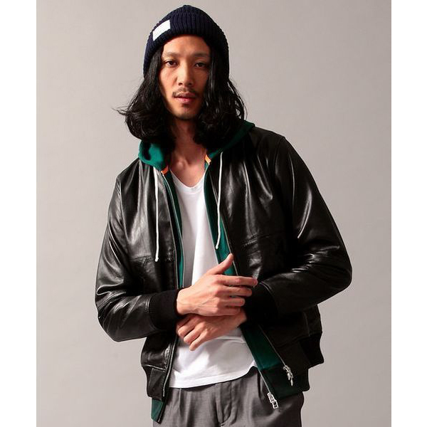 B&Yユナイテッドアローズ カウパネルリブブルゾン M 美品 定価35,200円 レザー ジャケット BEAUTY&YOUTH UNITED ARROWS 拍卖