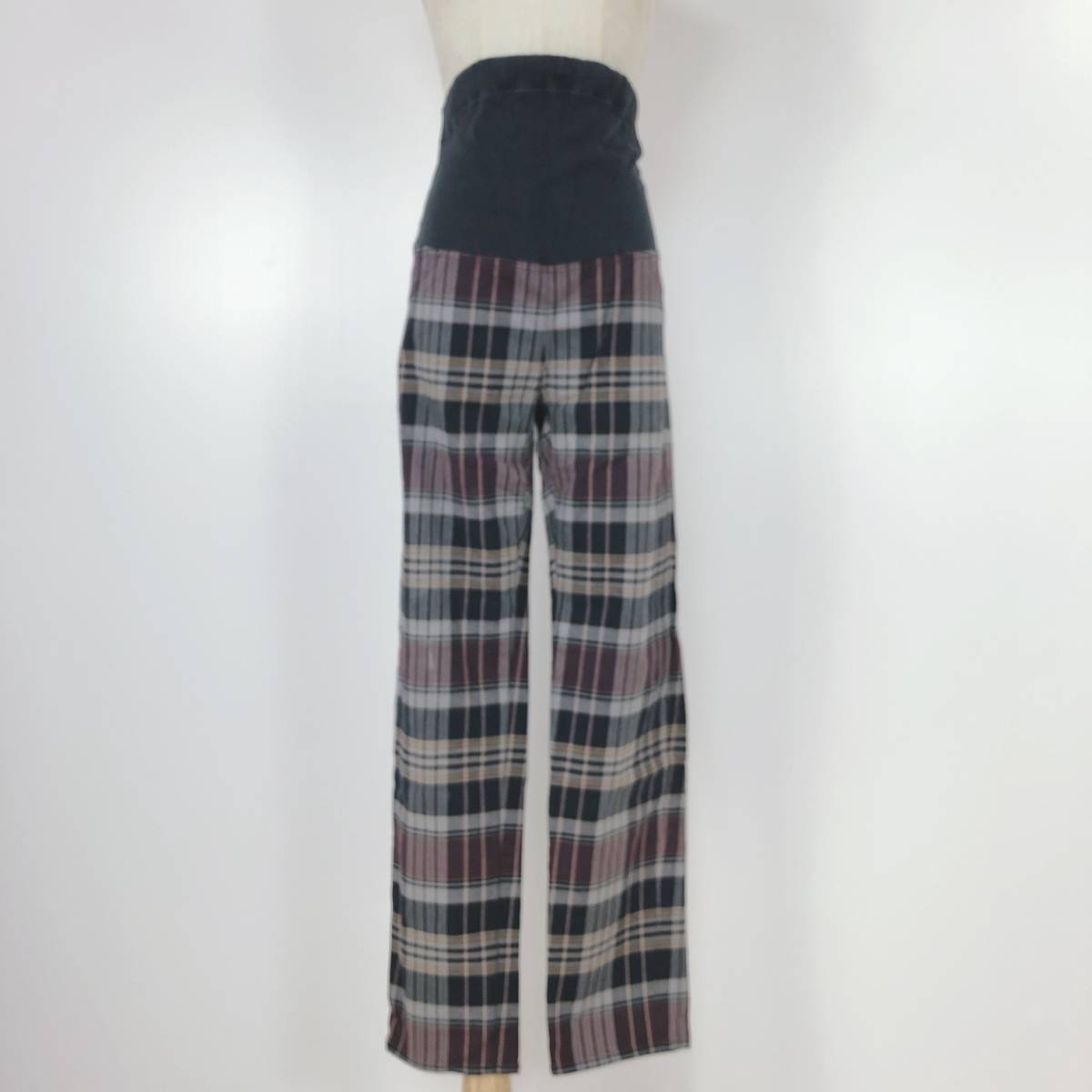Y0703 LEPSIM レプシィム レディース ボトムス マタニティ カジュアルパンツ ロング丈 Lサイズ ブラウン 茶 グレー 灰 チェック柄 コットン拍卖