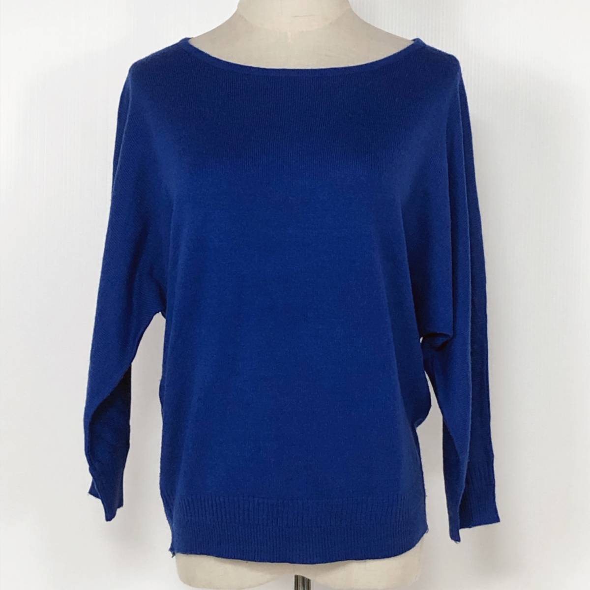 Y0745 Vanity レディース トップス セーター 長袖 薄手 伸縮性 丸首 ニット Mサイズ ブルー 青 無地 シンプル あたたか かわいい 秋冬 拍卖