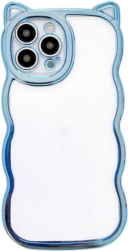 c-710 【LuceTerra】iPhone13pro クリアケース 猫耳 スマホケース ブルー 韓国 可愛い (iPhone13pro, blue)拍卖