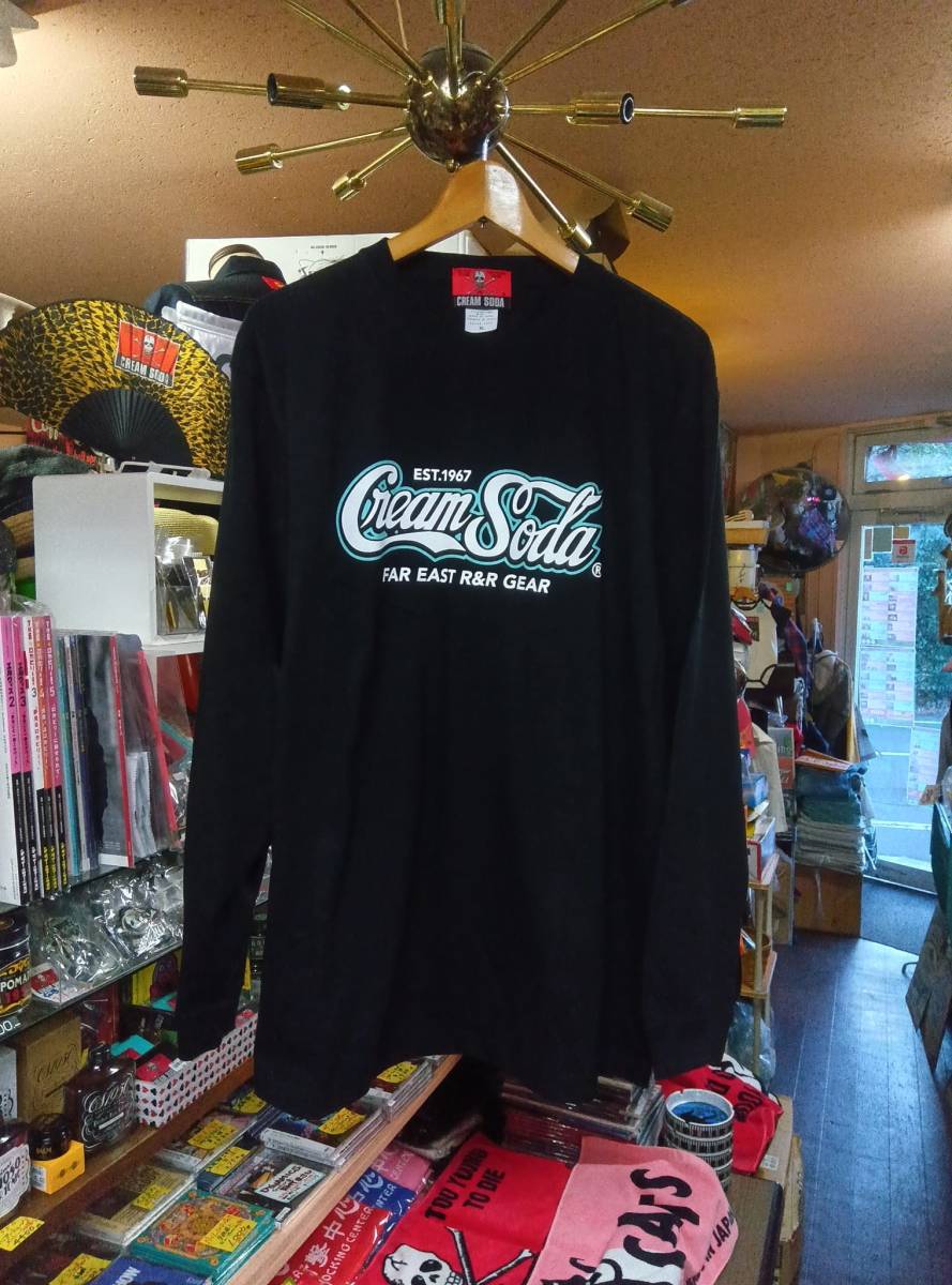 SサイズクリームソーダカーシブロゴロングTシャツ検索用CREAM SODAロンtピンクドラゴンブラックキャッツビスキャツ昭和レトロ長袖Tシャツ拍卖