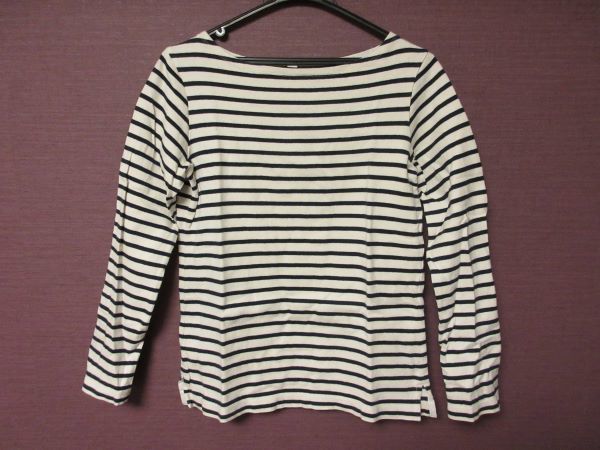 ユニクロ★レディース・ボートネック長袖ボーダーカットソー ネイビー/M マリンボーダー拍卖