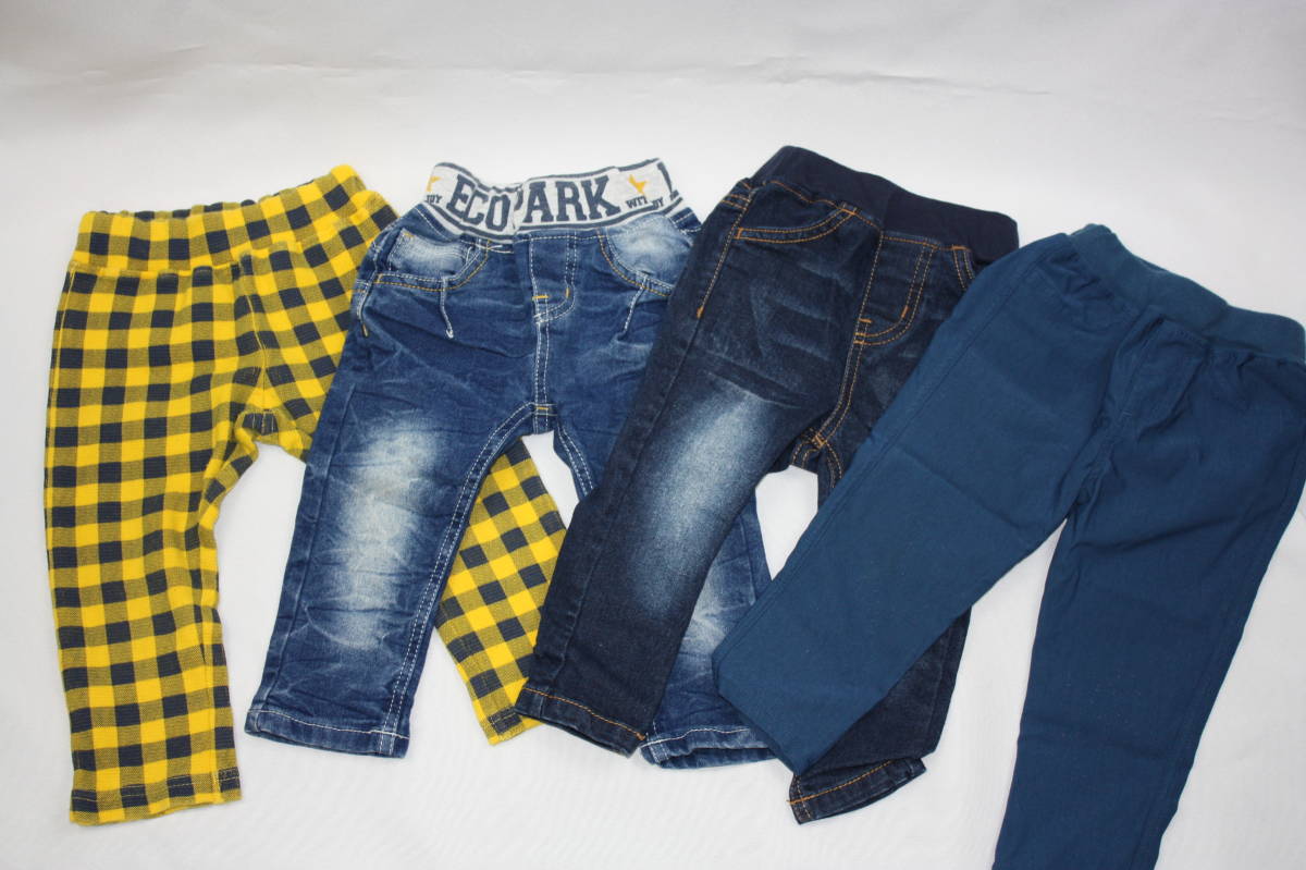ECO PARK moujonjon など キッズパンツ4点 デニム チェック柄など 80サイズ拍卖