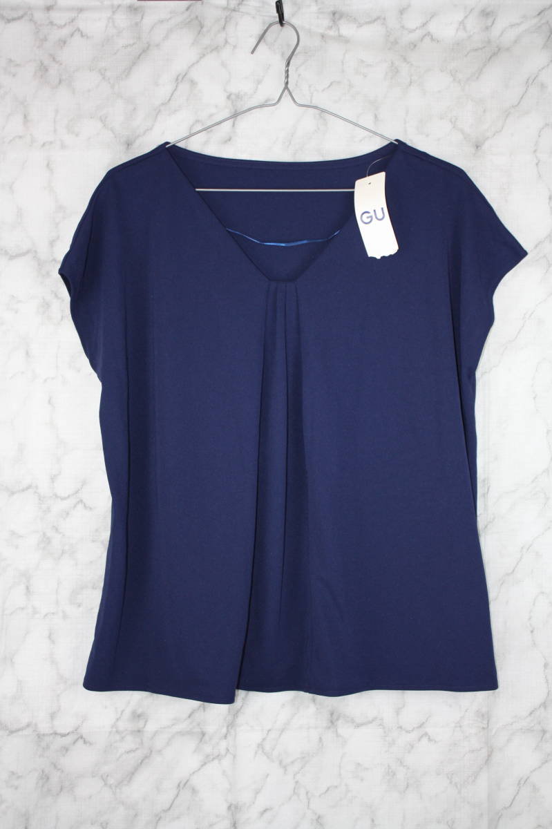 GU ジーユー 2WAYネックフレンチスリーブプルオーバー ネイビー Lサイズ タグ付き拍卖