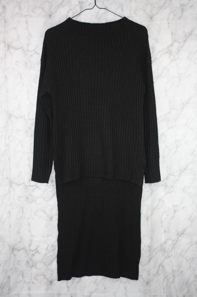 AND SEARCH アンドサーチ 長袖トップス ニット チュニック 背面ロング仕様 ブラック Mサイズ拍卖