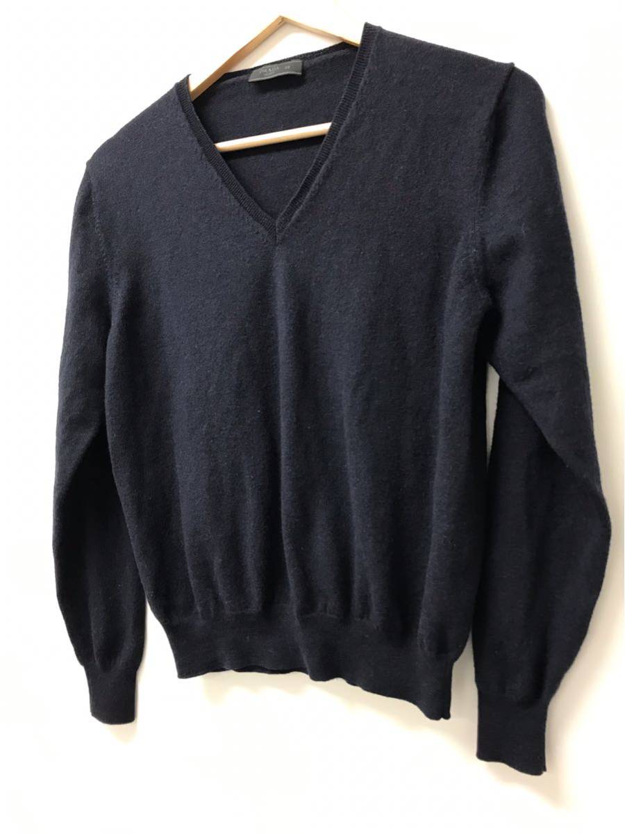 ★PRADA プラダ Vネック ニット セーター 上質 ネイビー 美品拍卖