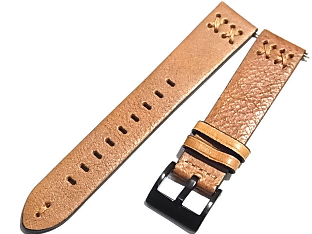 手縫い ミリタリースタイル クロス縫いレザー キャメル 20mm 17CROSS21拍卖