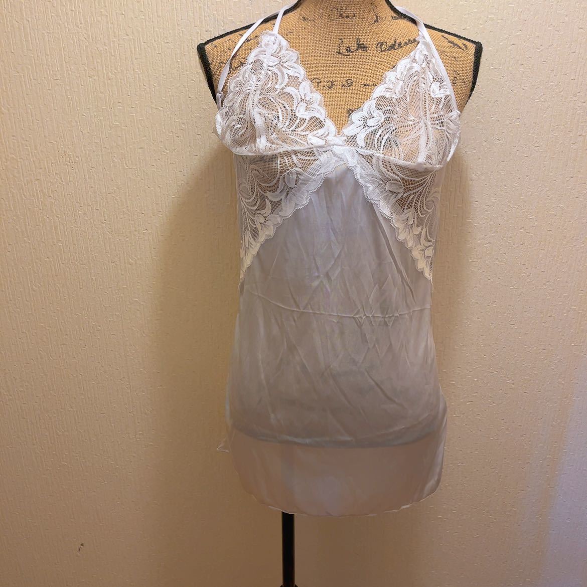 新品★ホワイトレース付キャミソール&Tバックセット★ベビードール★コスプレ★M拍卖