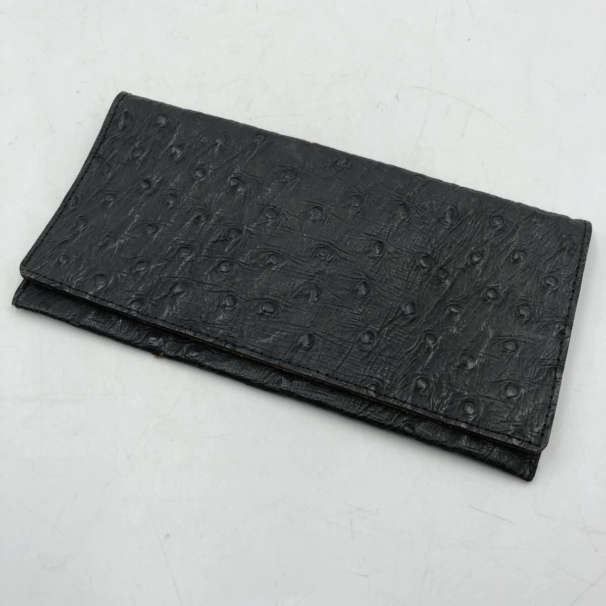 【オーストリッチ】 長財布 財布 レザー ブラック 皮 革 訳あり 中古拍卖