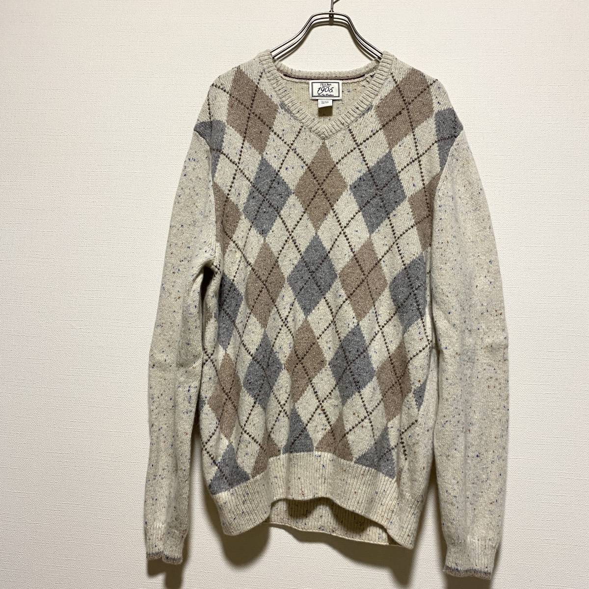 アメリカ古着 ニット セーター アーガイル柄 ウール製 混紡素材 Lサイズ ヴィンテージ 【P752】拍卖