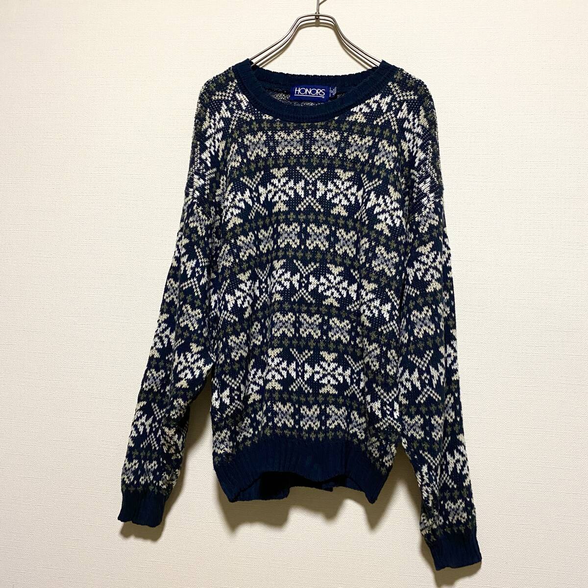 アメリカ古着 90s ヴィンテージ ニット セーター クルーネック 総柄 USA製 Mサイズ アクリル 【P829】拍卖