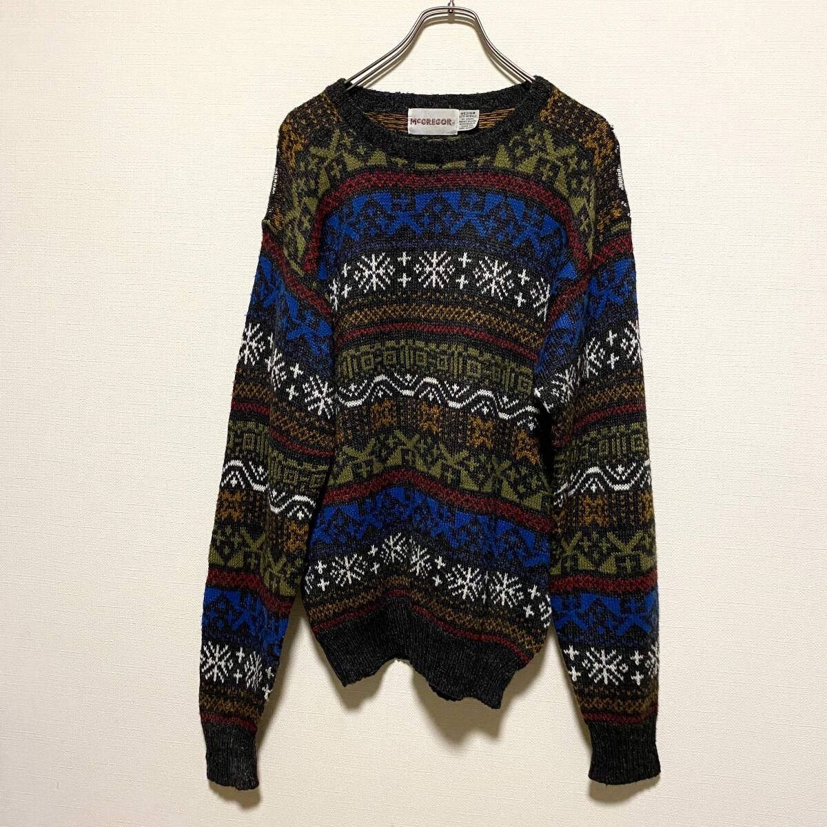 アメリカ古着 McGREGOR ニット セーター 総柄 アクリル クルーネック Mサイズ ヴィンテージ 【P878】拍卖
