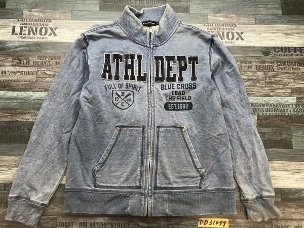 BLUE CROSS ブルークロス キッズ デニム風 スウェット ジップジャケット L 青拍卖