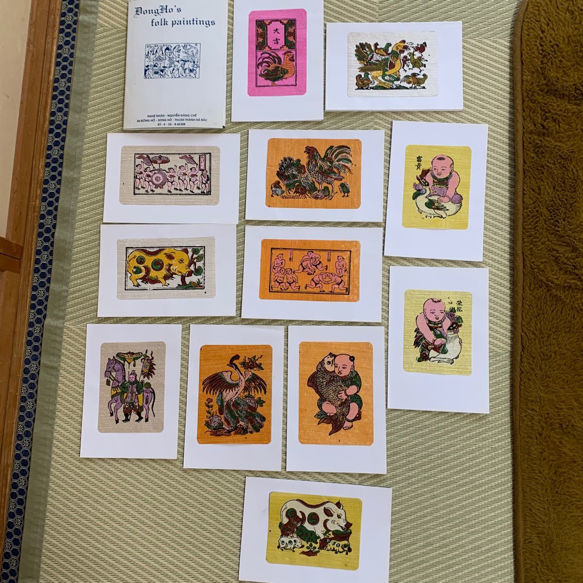 即決!ビンテージ ドンホー版画 12枚 入れ物付き★ベトナム 木版画 民族版画 民衆芸術 民画 DONG HO エスニック アジアン アート拍卖