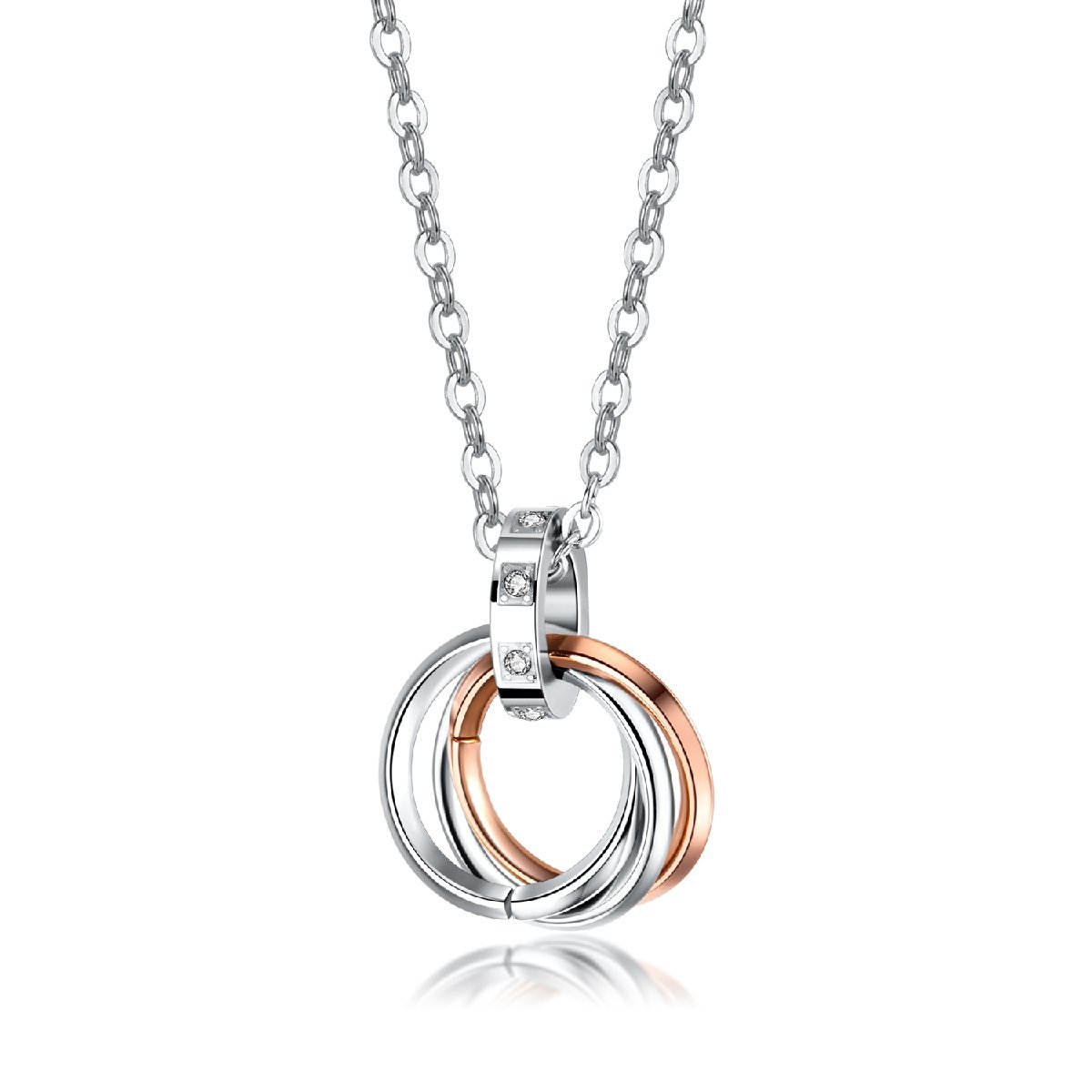 ネックレス レディース チェーン ペア シルバー シンプル 3連リング アレルギーフリー ピンクゴールド拍卖