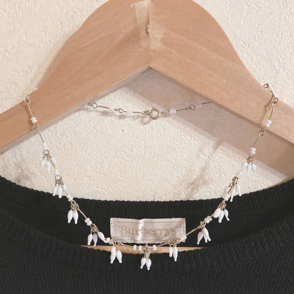 ヴィンテージネックレス ゴールド ホワイト ビーズ ショート 38cm 軽量☆Vintage jewelry accessories k0183拍卖