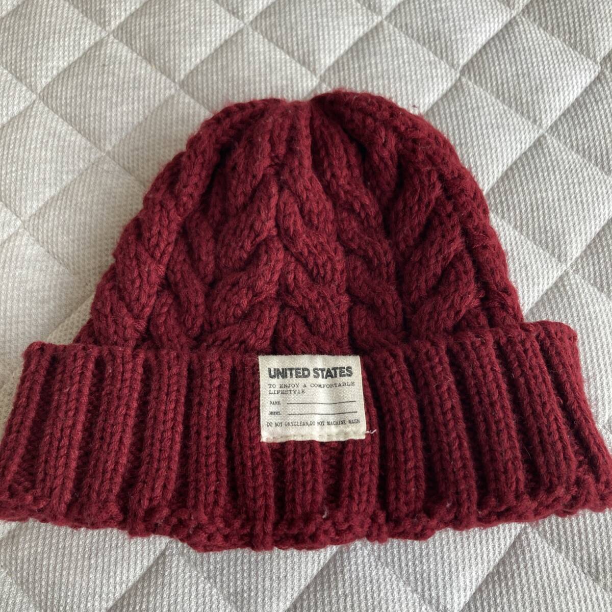 ニットキャップ ボルドー ワインレッド 手編み かわいい 韓国製 KOREA O006拍卖