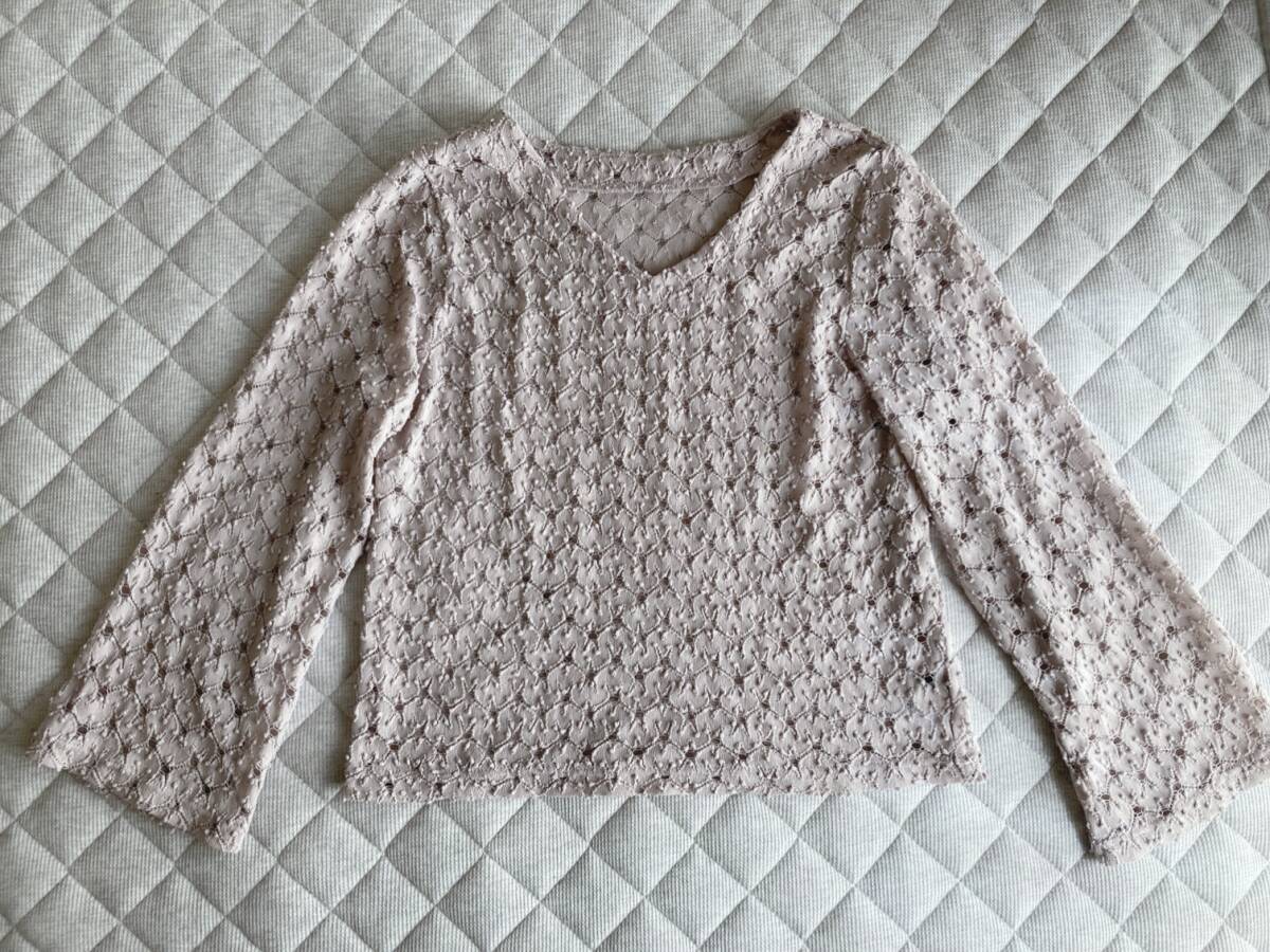 【kastane 】カスタネ レースプルオーバー 透かし編み 長袖 カットソー 重ね着レース 淡いラベンダー F O012拍卖