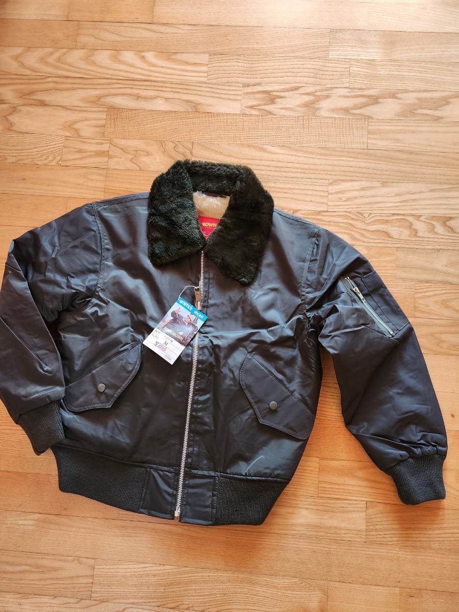 1980年代品 送料込■TOP CROWN 8240 防寒ブルゾン 上質な衿ボア 裏地ボア オリーブ M拍卖
