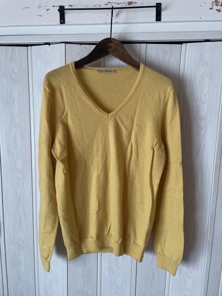 ◆UNIQLO/ユニクロ/Extra fine merinowool/イエローのVネックニット/XL◆f2拍卖