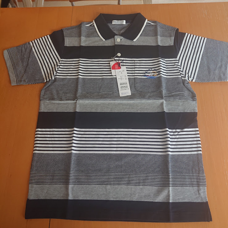 CAPRI 半袖パネルボーダーポロシャツ ネイビーxホワイト 46(M)拍卖