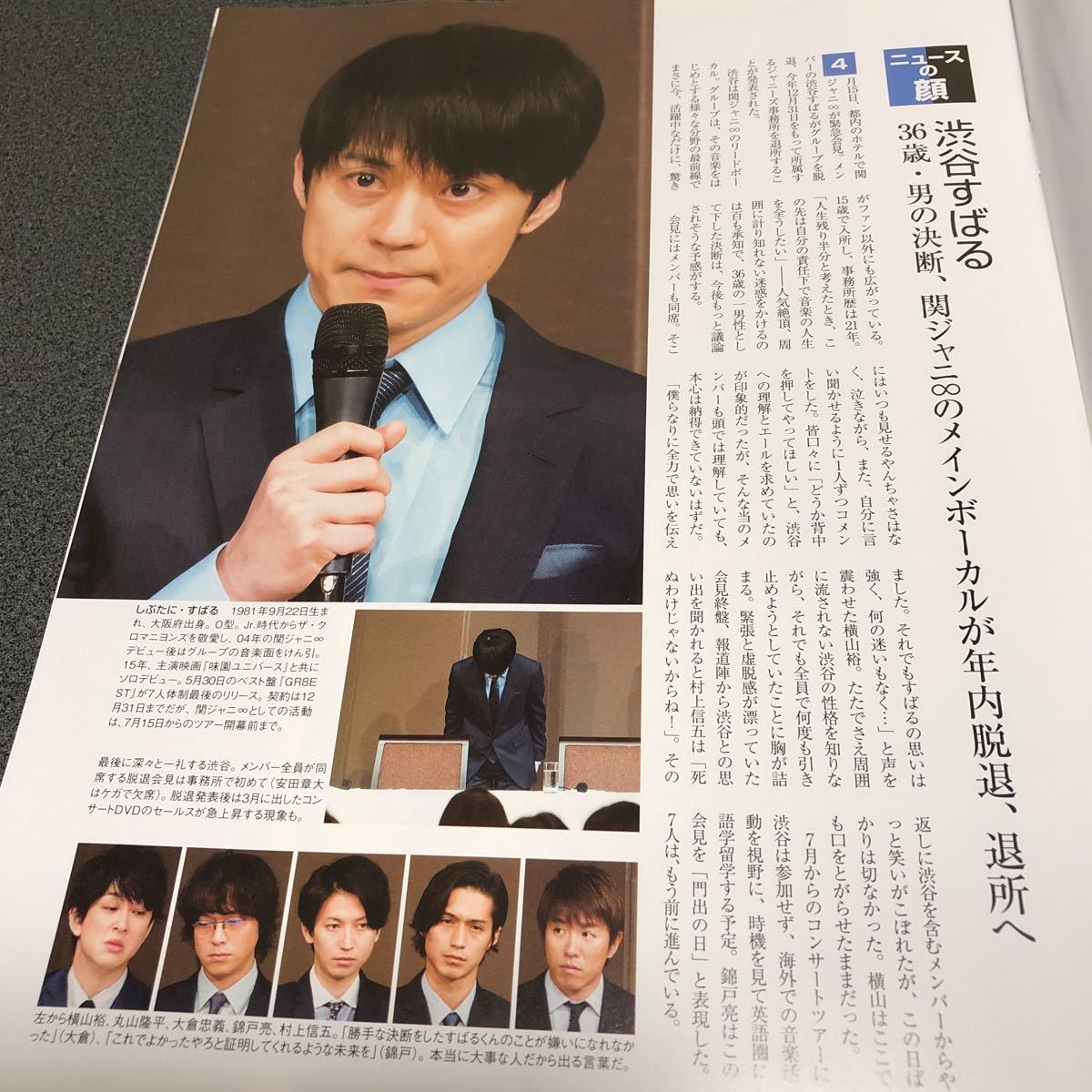 日経エンタテインメント2018.6渋谷すばる切り抜き1ページ拍卖