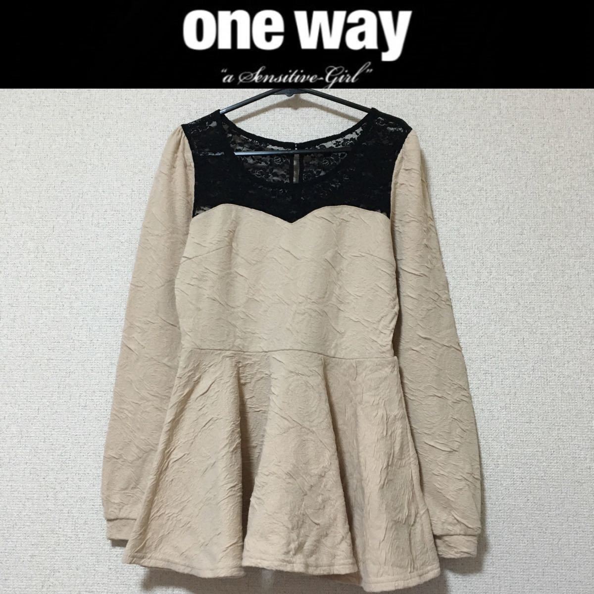 美品☆one way ペプラムチュニックトップス M ミルクティー ベージュ ワンウェイ ペプラムトップ拍卖