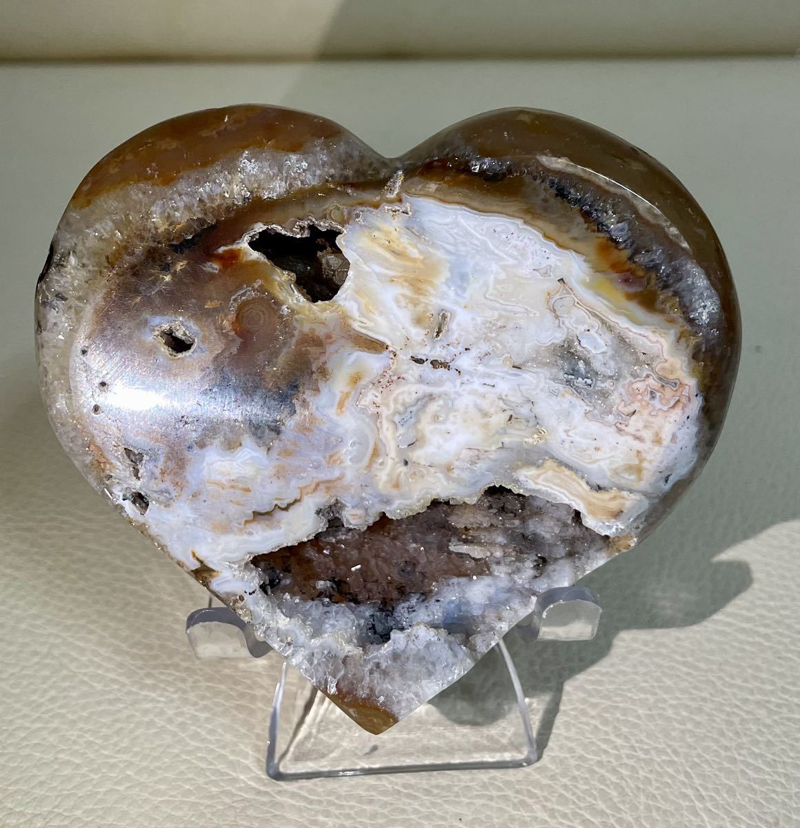 ハートの瑪瑙 アゲート 006 結晶 シュガー水晶 パワーストーン 風水晶 魔除 お守 浄化 ラッキー 幸運 山模様 ドゥルージー拍卖