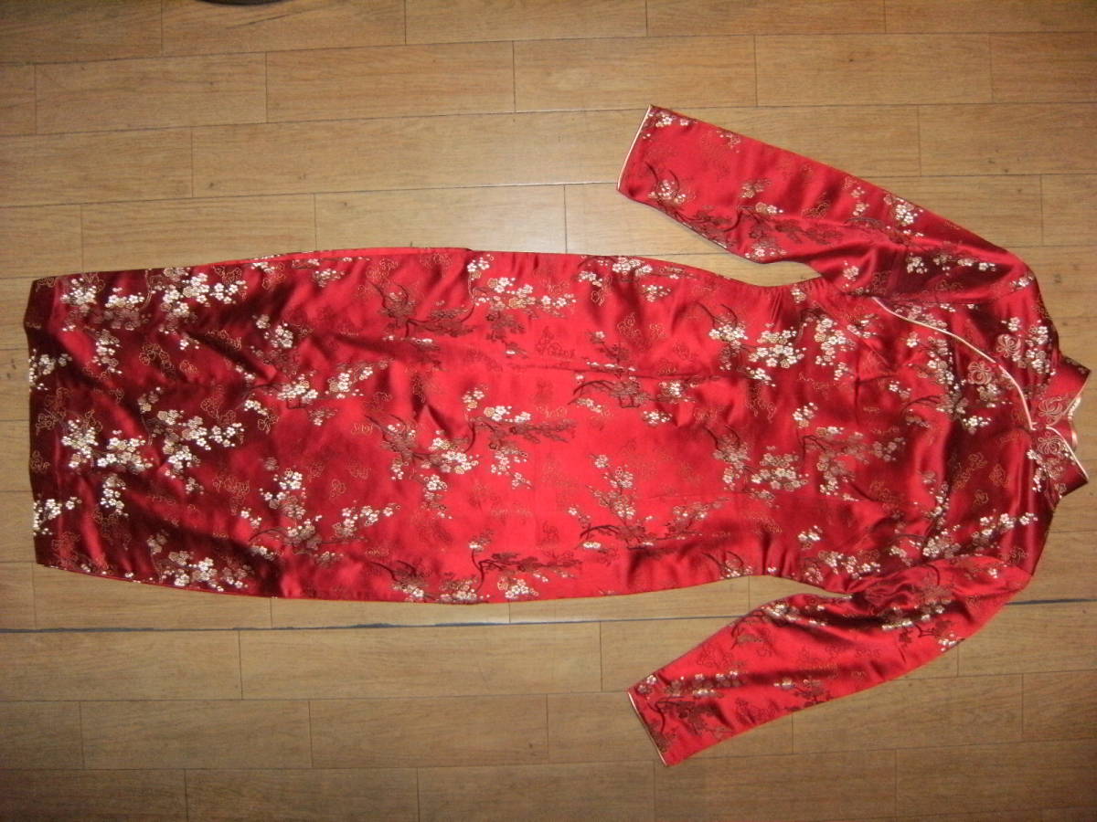 昭和レトロ★90年代★ワンピース ドレス★桜 梅 チャイナドレス 中国ドレス 中華民族衣装 パーティー コスプレ マジシャン コンパニオン拍卖