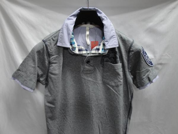 ★送料割引!ポロシャツ ゴルフシャツ 2枚衿 フェイクレイヤード プリント 天竺 Mサイズ 杢グレィ OIL CAKE★未使用格安拍卖