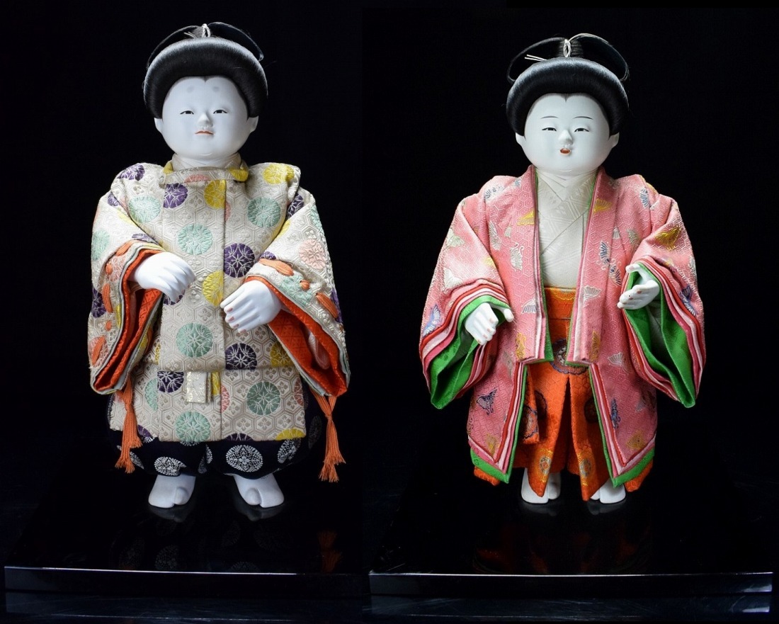 御所人形 稚児 有職 お稚児 立姿 和人形 置物 黒塗台付 高43cm 検索語句)大木平蔵丸平市松人形雛道具雛拍卖